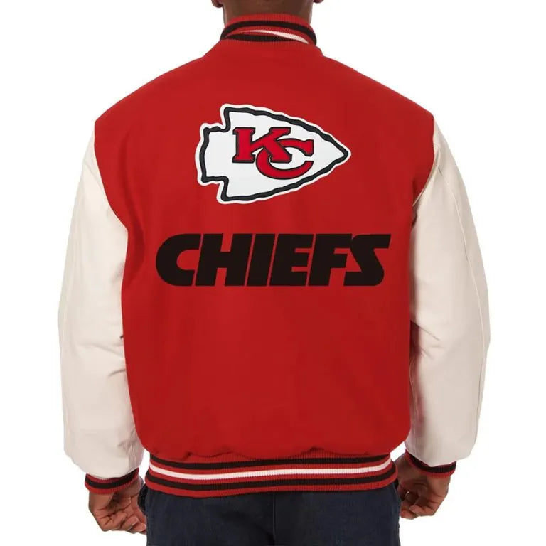 Kansas City Chiefs Red Wool and Cream Genuine Leather Sleeves Men's Varsity Letterman Jacket