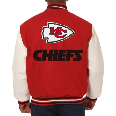 Kansas City Chiefs Red Wool and Cream Genuine Leather Sleeves Men's Varsity Letterman Jacket