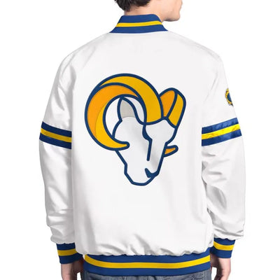 Los Angeles Rams Scout Full-Snap Varsity White Satin Men's Bomber Jacket