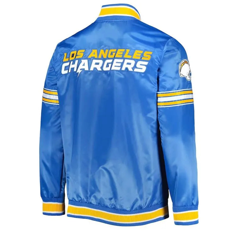 Los Angeles Chargers Midfield Full-Snap Varsity Powder Blue Satin Men's Bomber Jacket
