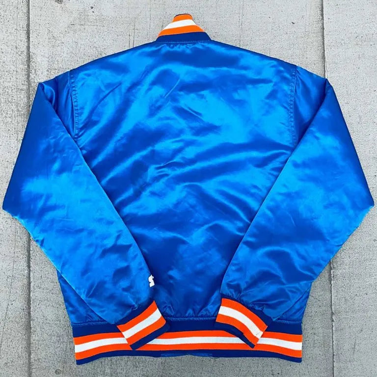 90’s Cleveland Cavaliers Full-Snap Varsity Blue Satin Men's Bomber Jacket