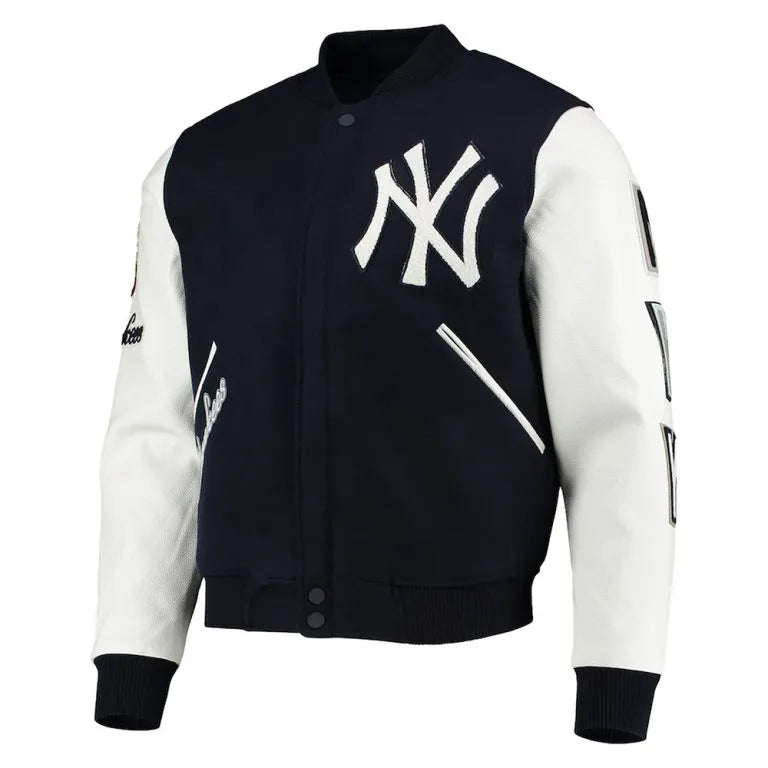 New York Yankees Logo Navy Blue Wool & White Leather Varsity Men's Jacket