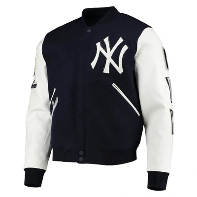 New York Yankees Logo Navy Blue Wool & White Leather Varsity Men's Jacket