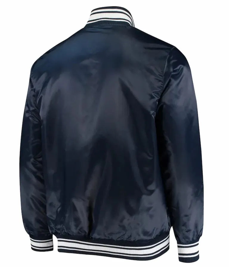Chicago Bears Locker Room Full-Snap Varsity Navy Blue Satin Men's Bomber Jacket