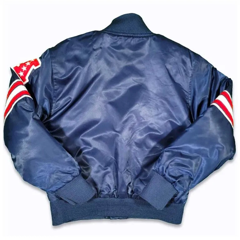 90’s New England Patriots Full-Snap Varsity Navy Blue Satin Men's Bomber Jacket