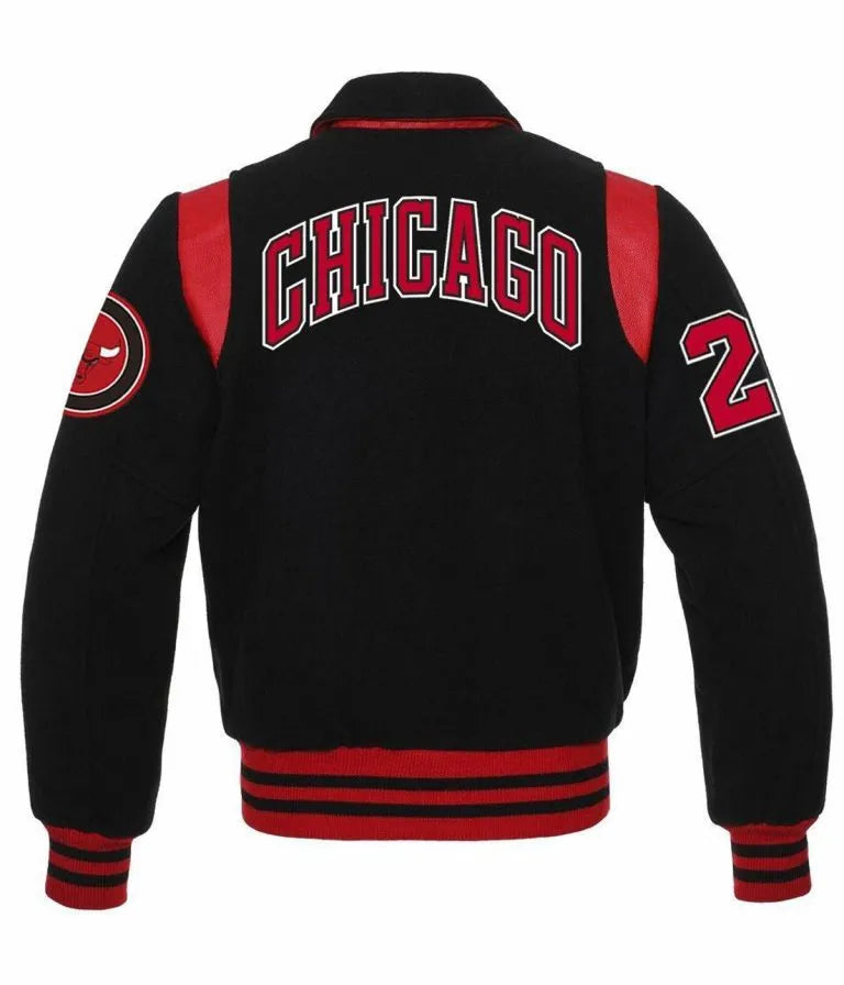 Chicago Bulls Sailor Collar Black and Red All Wool Men's Varsity Letterman Jacket