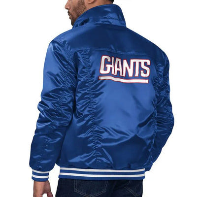 New York Giants Silver Tab Trucker Full-Snap Varsity Royal Blue Satin Men's Bomber Jacket