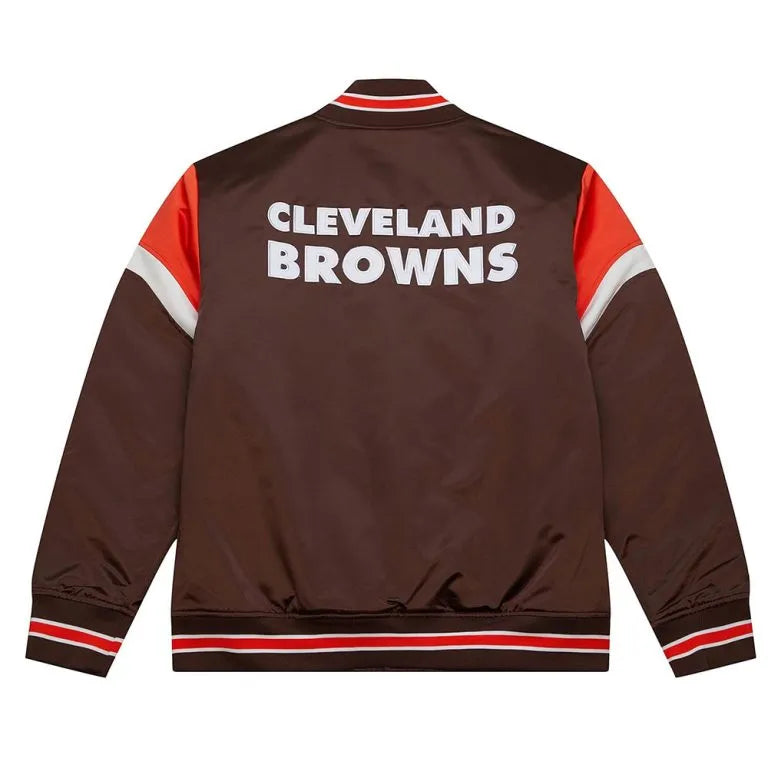 Cleveland Browns Heavyweight Full-Snap Varsity Brown Satin Men's Bomber Jacket