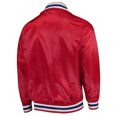 New England Patriots Captain Full-Zip Varsity Red Satin Men's Bomber Jacket