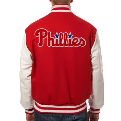Philadelphia Phillies Red Wool and White Leather Sleeves Varsity Men's Jacket