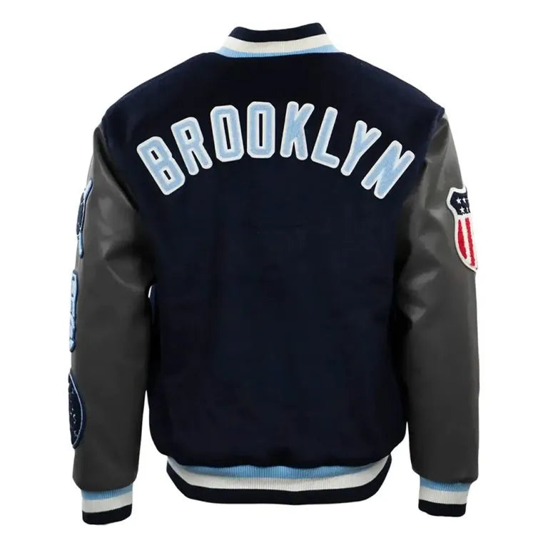 Brooklyn Royal Giants Navy Blue Wool & Gray Genuine Leather Sleeves Men's Letterman Varsity Jacket