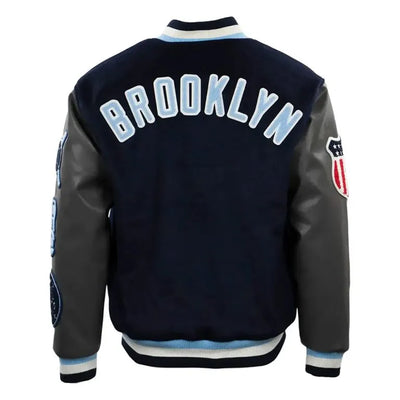 Brooklyn Royal Giants Navy Blue Wool & Gray Genuine Leather Sleeves Men's Letterman Varsity Jacket