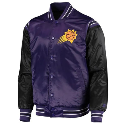 Phoenix Suns The Enforcer Full-Snap Varsity Black and Purple Satin Men's Bomber Jacket