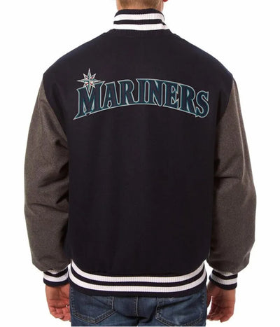 Seattle Mariners Navy and Grey Two Tone Wool Varsity Letterman Men's Jacket