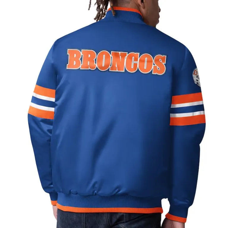 Denver Broncos Scout I Full-Snap Varsity Blue Satin Men's Bomber Jacket
