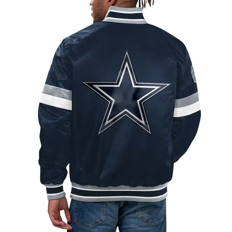 Dallas Cowboys Home Game Full-Snap Varsity Navy Blue Satin Men's Bomber Jacket