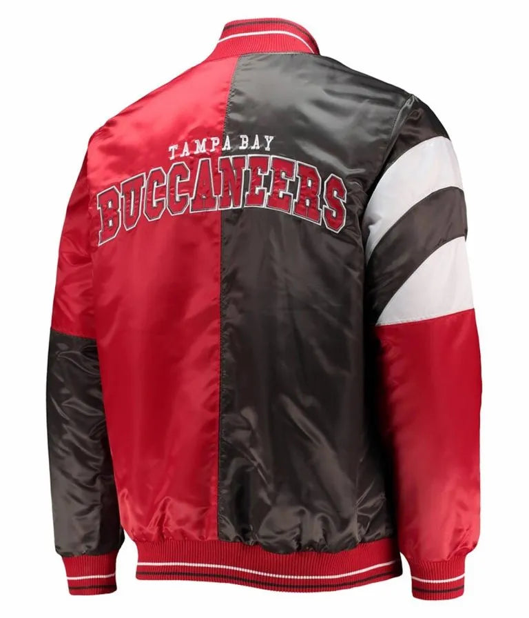Tampa Bay Buccaneers Leader Full-Snap Varsity Red and Black Satin Men's Bomber Jacket