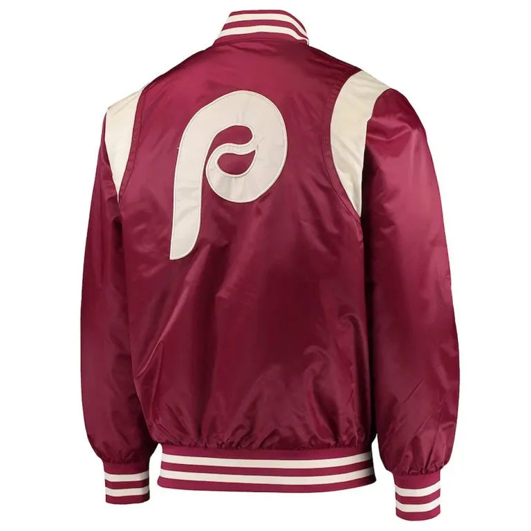 Philadelphia Phillies Full-Snap Burgundy Satin Men's Bomber Jacket