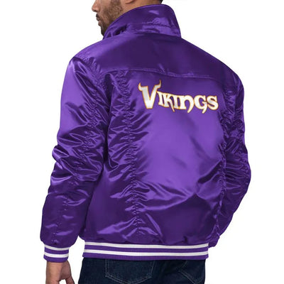 Minnesota Vikings Silver Tab Trucker Full-Snap Varsity Purple Satin Men's Bomber Jacket