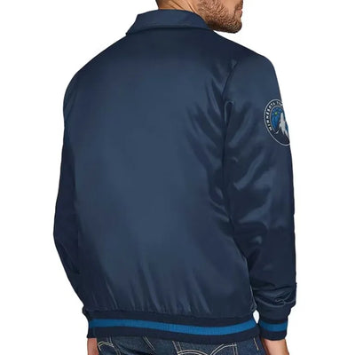 Minnesota Timberwolves Stitch Applique Full-Snap Varsity White Navy Blue Men's Bomber Jacket