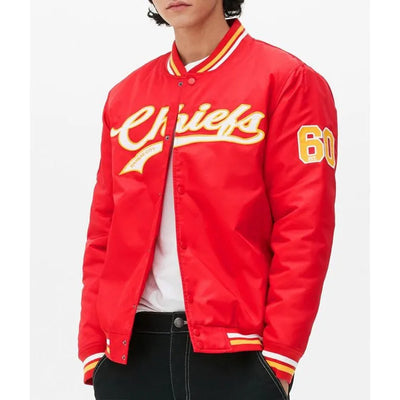 Kansas City Chiefs 60 Full-Snap Varsity Red Satin Men's Bomber Jacket