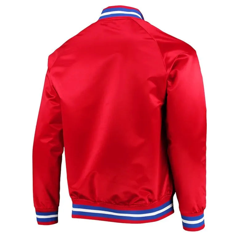 Detroit Pistons Lightweight Full-Snap Varsity Red Satin Men's Bomber Jacket