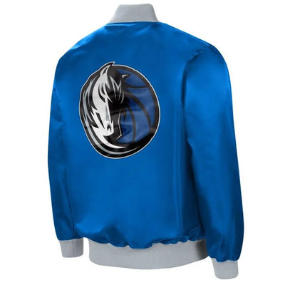 Dallas Mavericks The Ambassador Full-Snap Varsity Blue Satin Men's Bomber Jacket