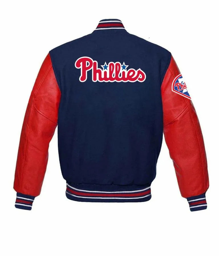 Philadelphia Phillies Blue Wool and Red Leather Sleeves Varsity Men's Jacket