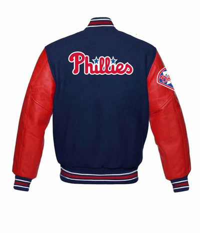 Philadelphia Phillies Blue Wool and Red Leather Sleeves Varsity Men's Jacket