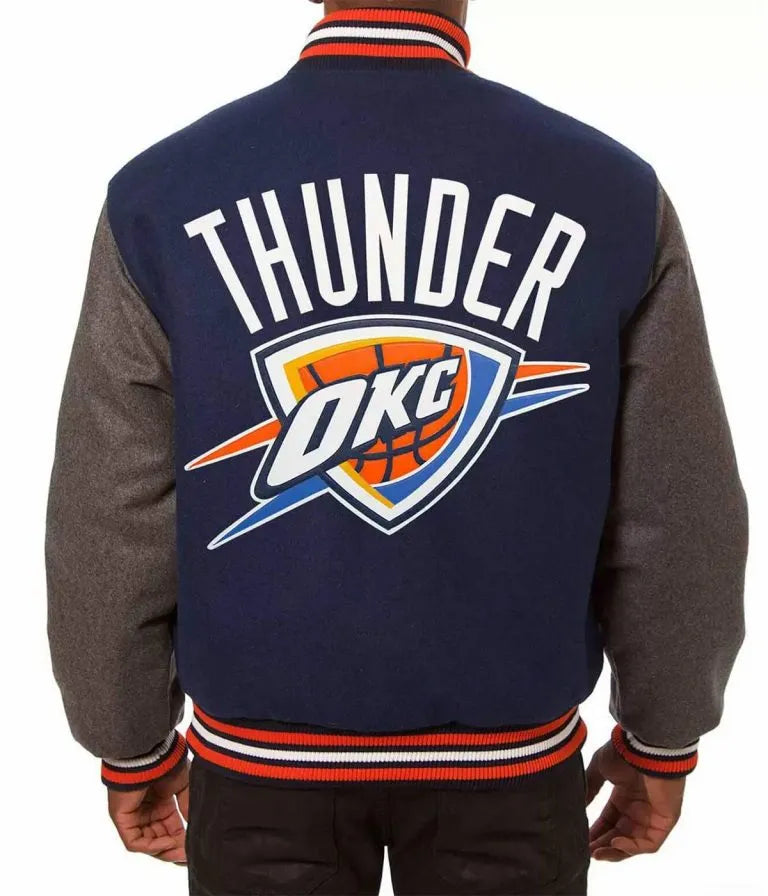 Oklahoma City Thunder Varsity Blue & Gray Wool Men's Letterman Jacket