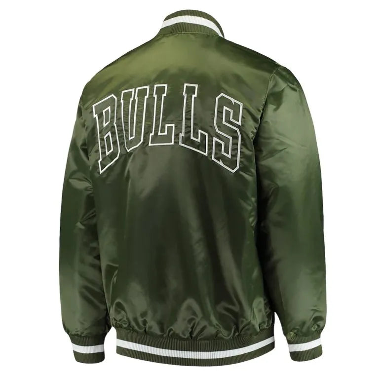 Chicago Bulls Forest Full-Snap Varsity Green Satin Men's Bomber Jacket