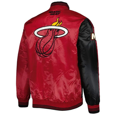 Miami Heat Fast Break Full-Snap Varsity Black/Red Satin Men's Bomber Jacket