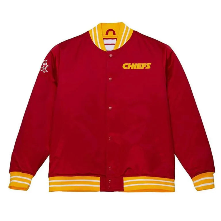 Kansas City Chiefs Heavyweight Classic Rib Full-Snap Varsity Red Satin Men's Bomber Jacket