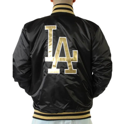 Los Angeles Dodgers Gold Patches Black Satin Full-Snap Men's Jacket