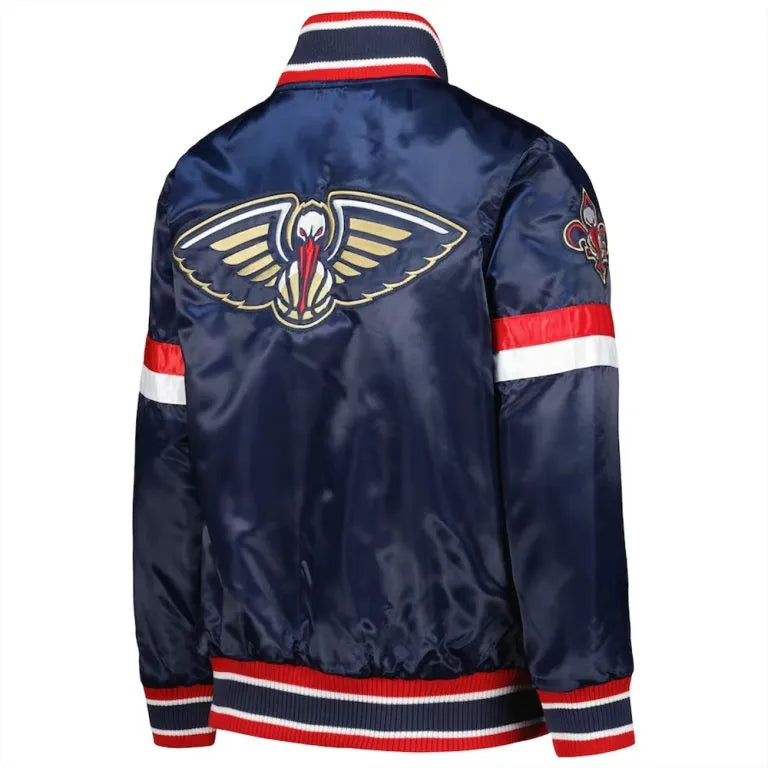New Orleans Pelicans Home Game Full-Snap Varsity Navy Blue Satin Men's Bomber Jacket