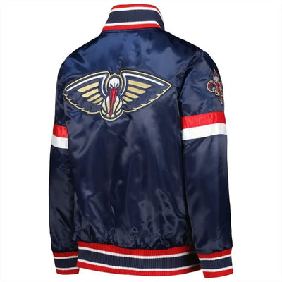New Orleans Pelicans Home Game Full-Snap Varsity Navy Blue Satin Men's Bomber Jacket