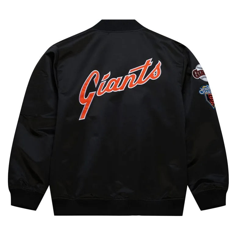 San Francisco Giants Vintage Logo Full-Zip Lightweight Black Satin Men's Jacket