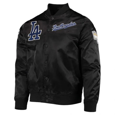 Los Angeles Dodgers Wordmark Black Satin Bomber Full-Snap Men's Jacket