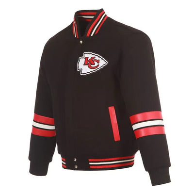 Kansas City Chiefs Striped All Black Wool Men's Varsity Letterman Jacket