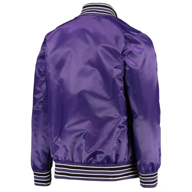 Sacramento Kings Diamond Classic Full-Snap Varsity Purple Satin Men's Bomber Jacket