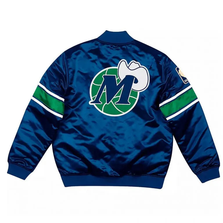 Dallas Mavericks Striped Hardwood Classic Full-Snap Varsity Blue Satin Men's Bomber Jacket