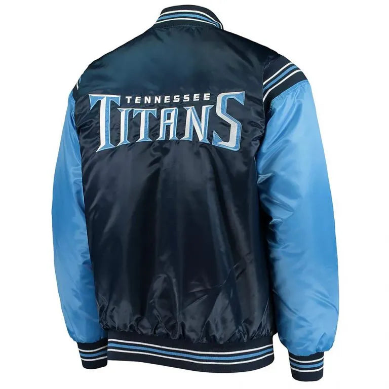 Tennessee Titans Enforcer Full-Snap Varsity Navy/Light Blue Satin Men's Bomber Jacket