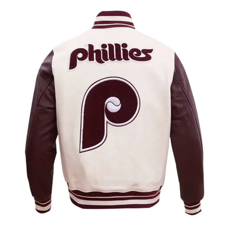 Philadelphia Phillies White Wool & Wine Leather Sleeves Varsity Men's Jacket