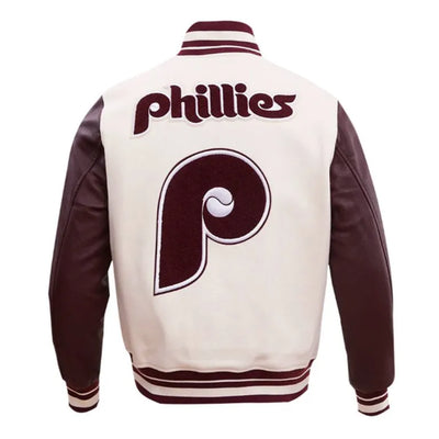 Philadelphia Phillies White Wool & Wine Leather Sleeves Varsity Men's Jacket