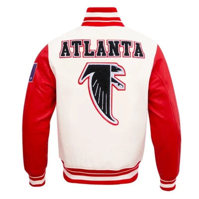 Atlanta Falcons Varsity Off White Wool & Red Genuine Leather Sleeves Men's Jacket