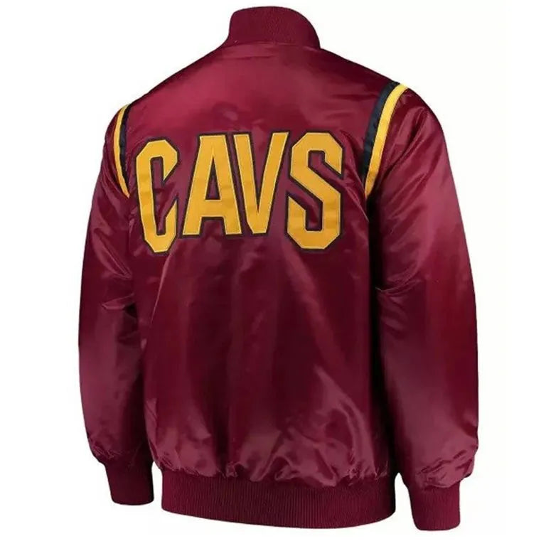 Cleveland Cavaliers Teddy Full-Snap Varsity Wine Color Satin Men's Bomber Jacket
