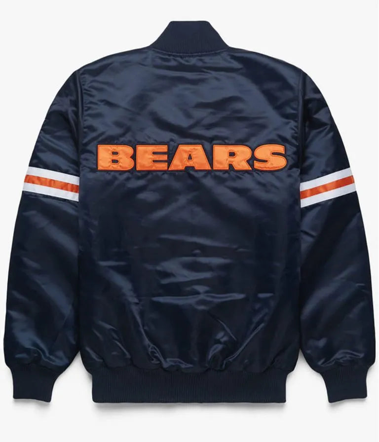 Chicago Bears Full-Snap Varsity Navy Blue Satin Men's Bomber Jacket