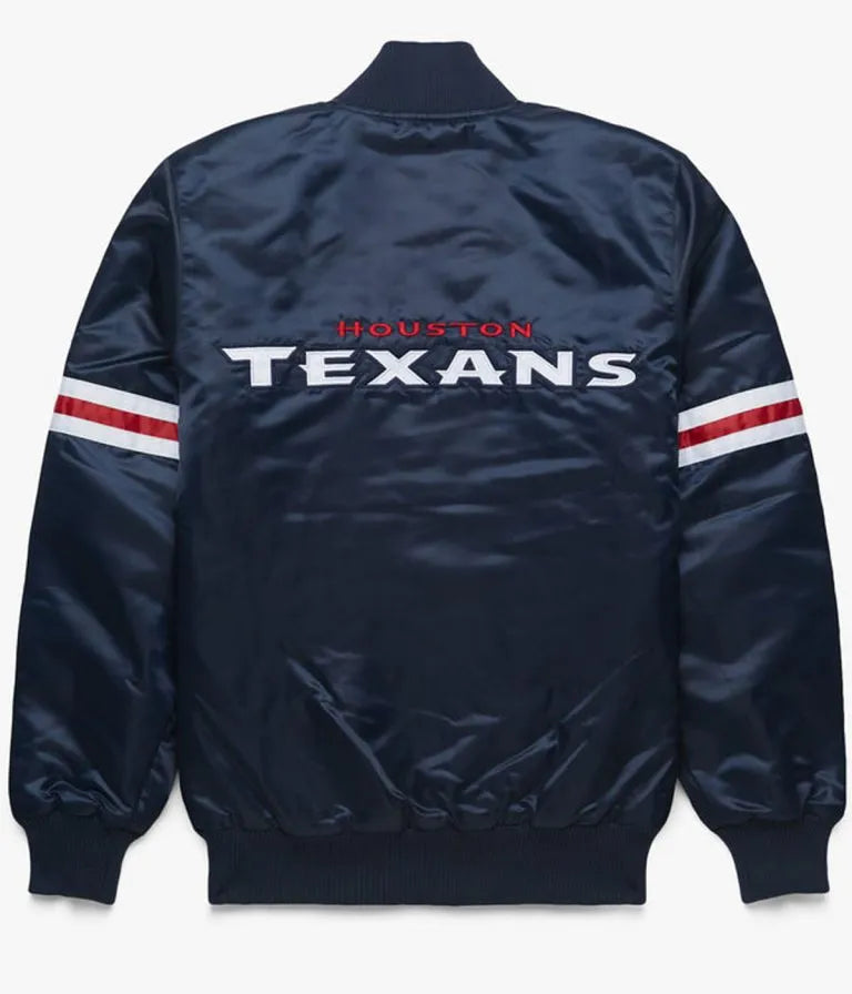 Houston Texan Full-Snap Varsity Navy Blue Satin Men's Bomber Jacket