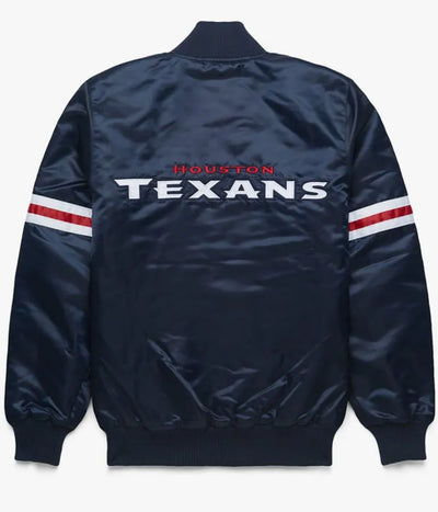 Houston Texan Full-Snap Varsity Navy Blue Satin Men's Bomber Jacket