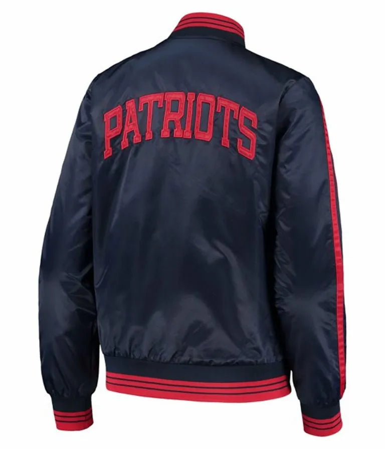 New England Patriots Overtime Full-Snap Varsity Navy Blue Satin Men's Bomber Jacket